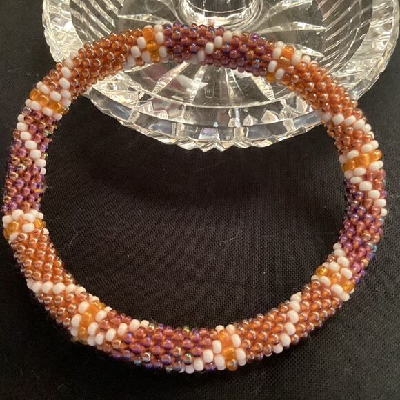 Beaded Bangle Bracelet in Corals and White - Picture 2 of 5